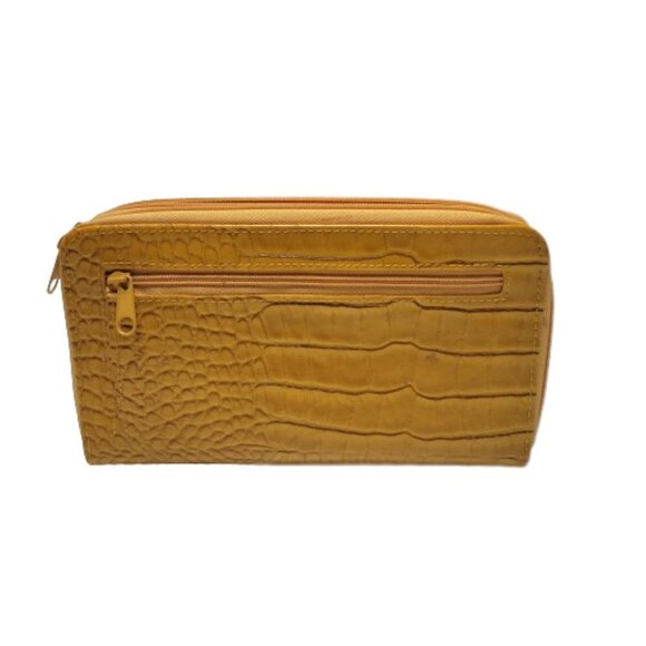 Yellow Crocodile Print Embossed Zip Around Wallet Wristlet - Picture 2 of 7